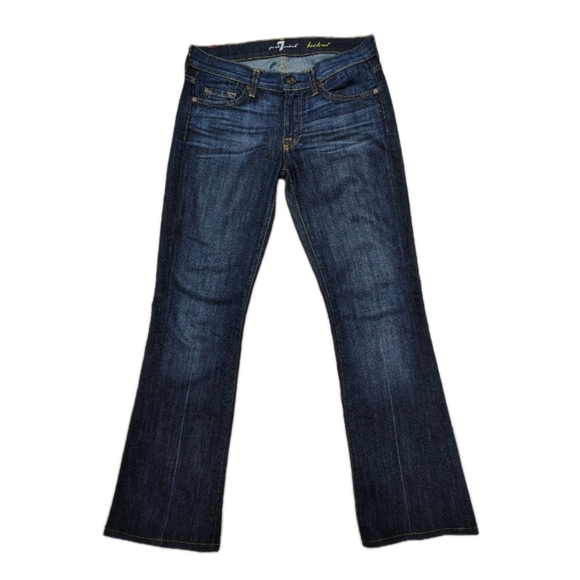 7 For All Mankind Boot Cut Dark Wash Jeans Women's 27 Fading Whiskering Low Rise - Picture 4 of 10